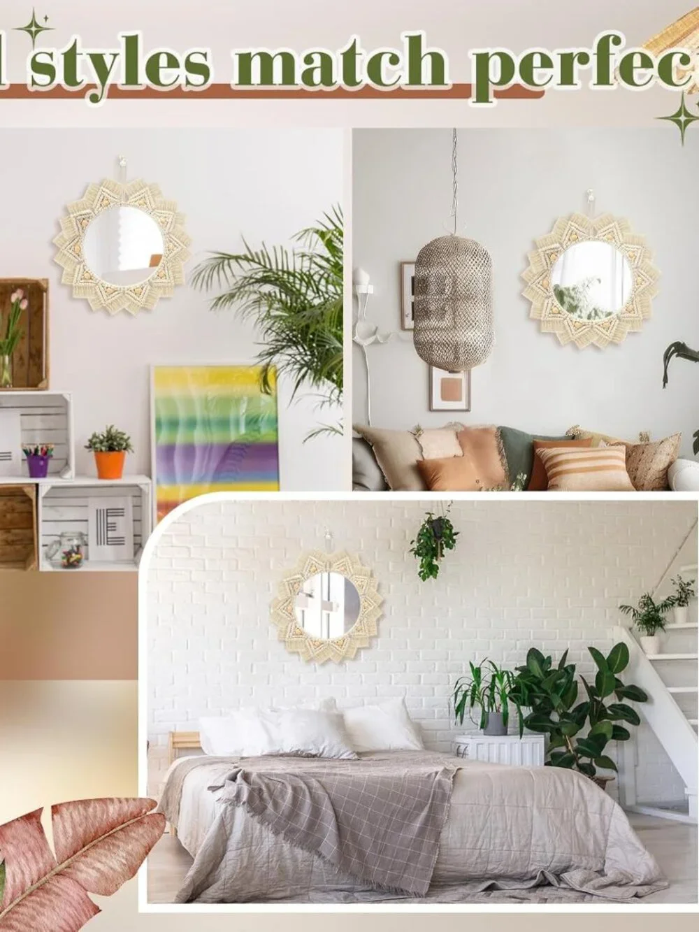 CroBlissful Boho Macrame Wall Mirrors - Set of 2 (NWT)